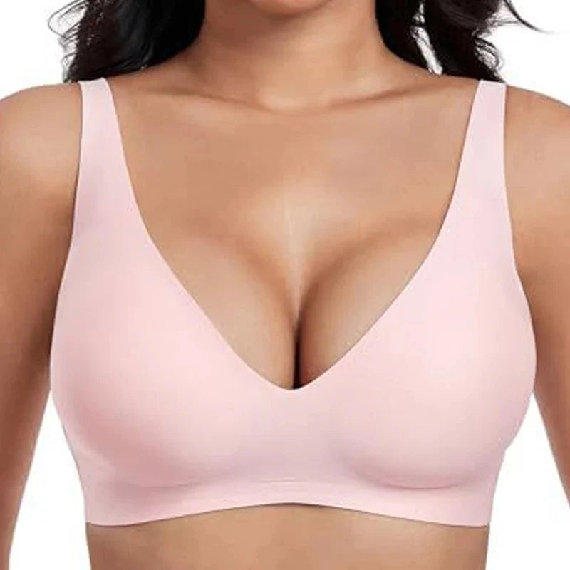 2-Piece Set💕 Jelly Wireless Womens Comfortable Wireless Bras Push Up Bralettes Seamless Tshirts Bras Deep V Everyday Bras