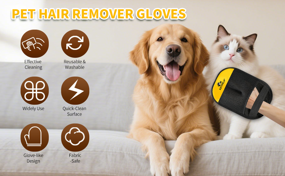 Pet Hair Removal Glove for Dogs & Cats